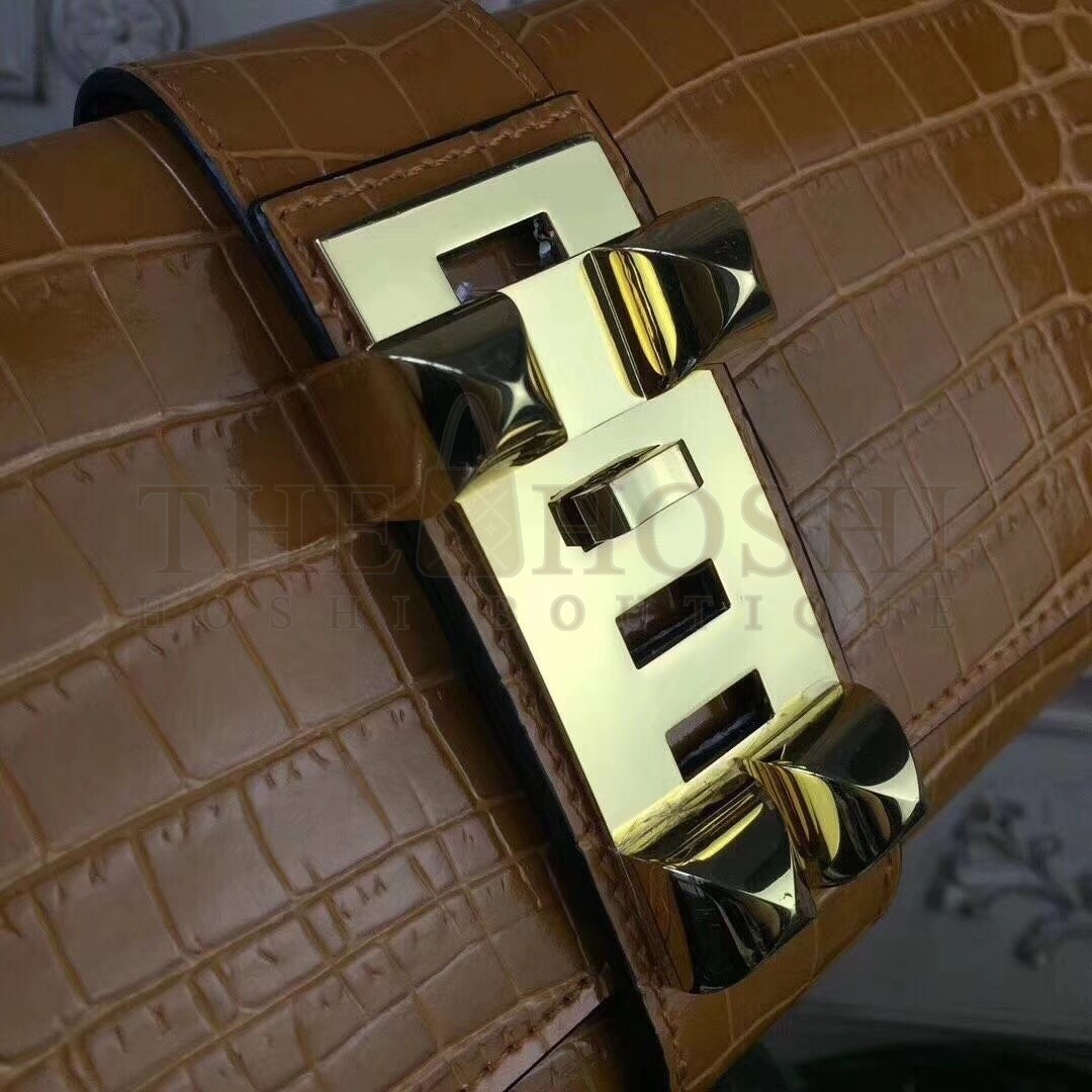 H**me5 Medor Clutch Bag In Camarel Crocodile Leather Master Quality