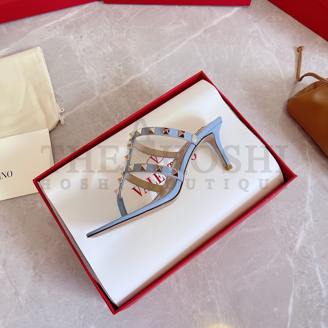 Va1e*ntin0 Rockstud Flip Flop Sandals 50mm In Blue Calfskin Master Quality