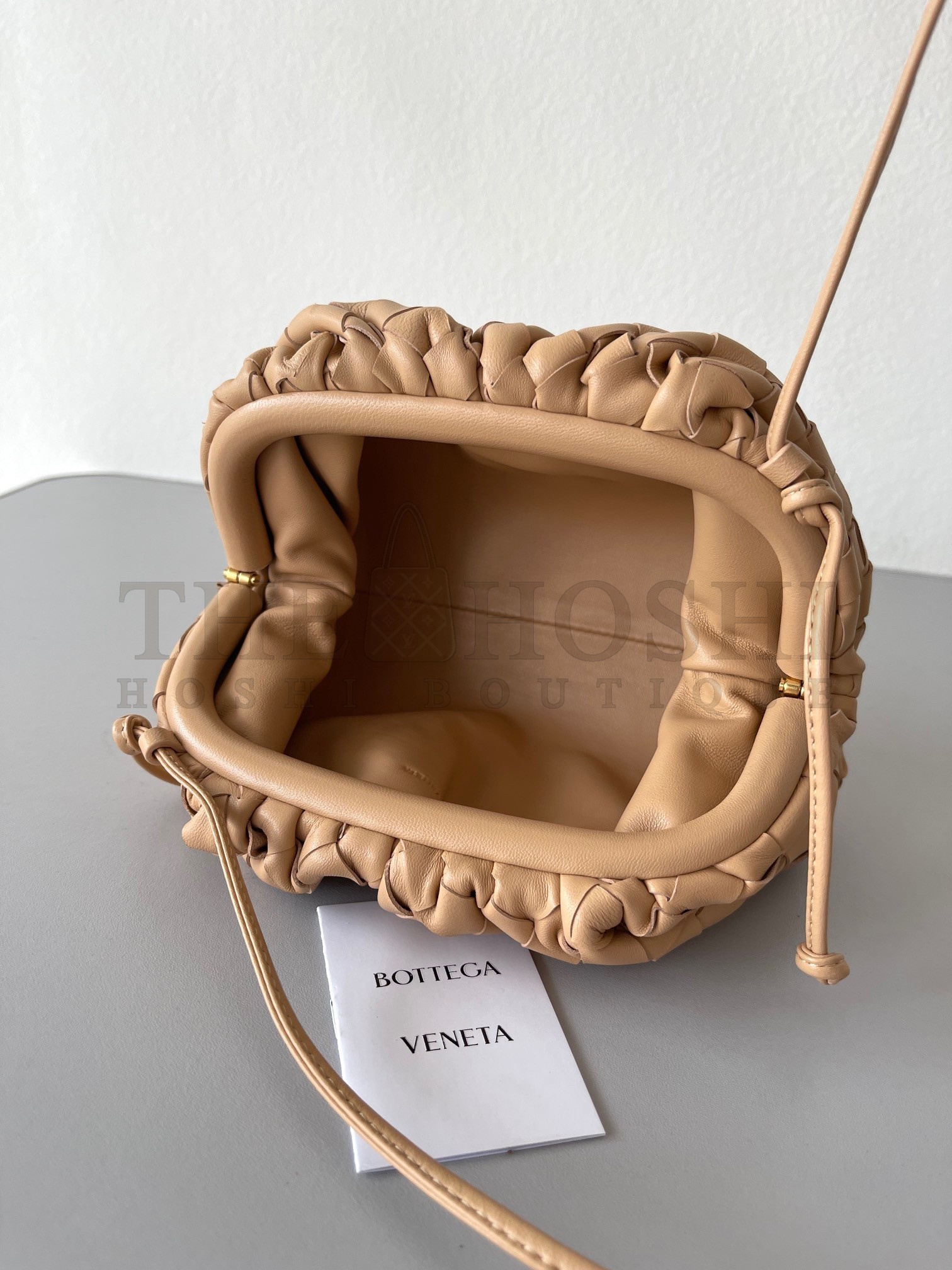 B0tt*ga Ven*ta Mini Pouch with Strap in Almond Intrecciato Lambskin Master Quality