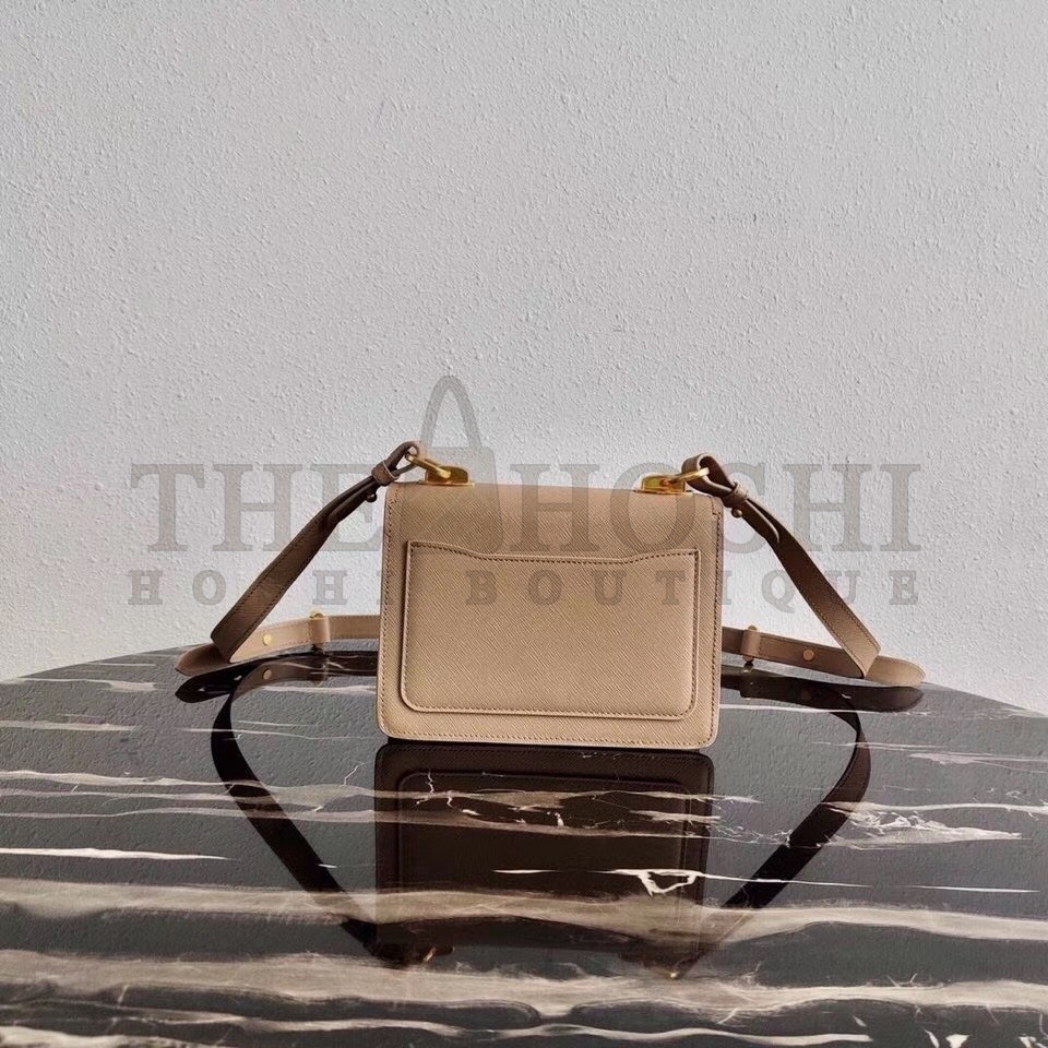 Pra*a Symbole Shoulder Bag In Beige Saffiano Leather Master Quality