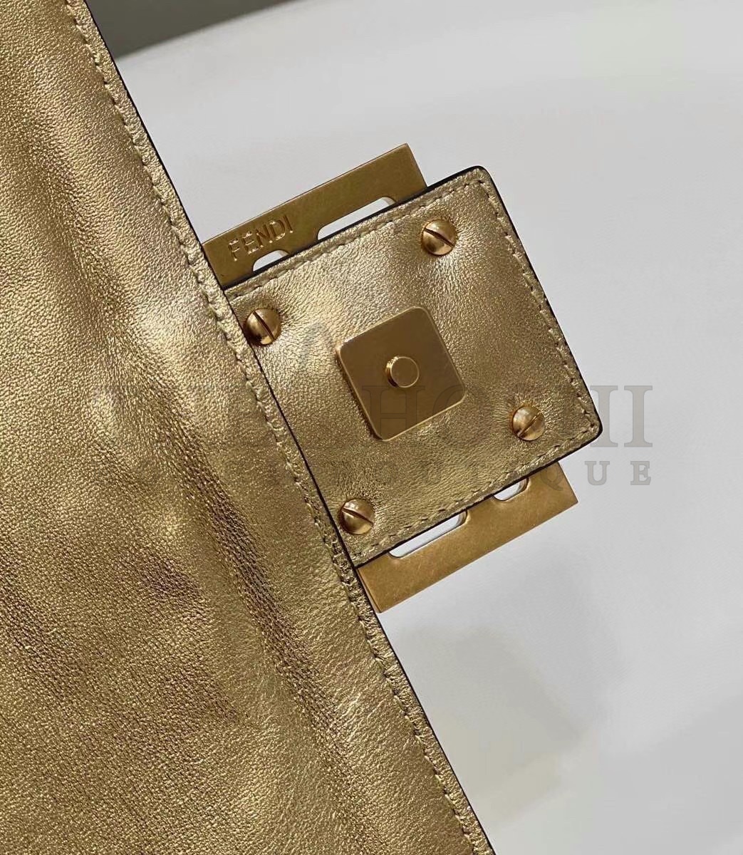 F**di Large Baguette Bag In Gold FF Metallic Leather Master Quality