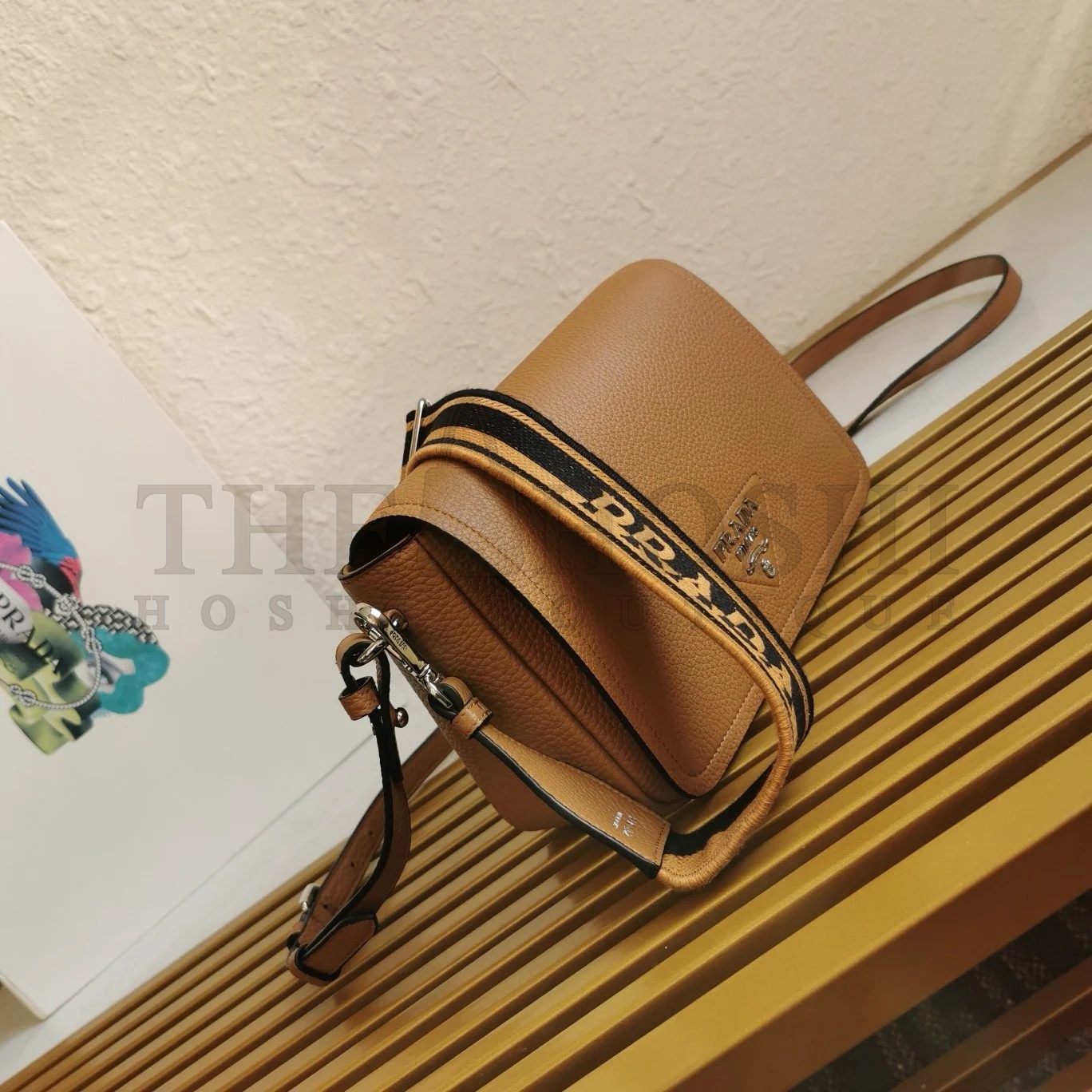 Pra*a Flap Shoulder Bag in Brown Grained Leather Master Quality