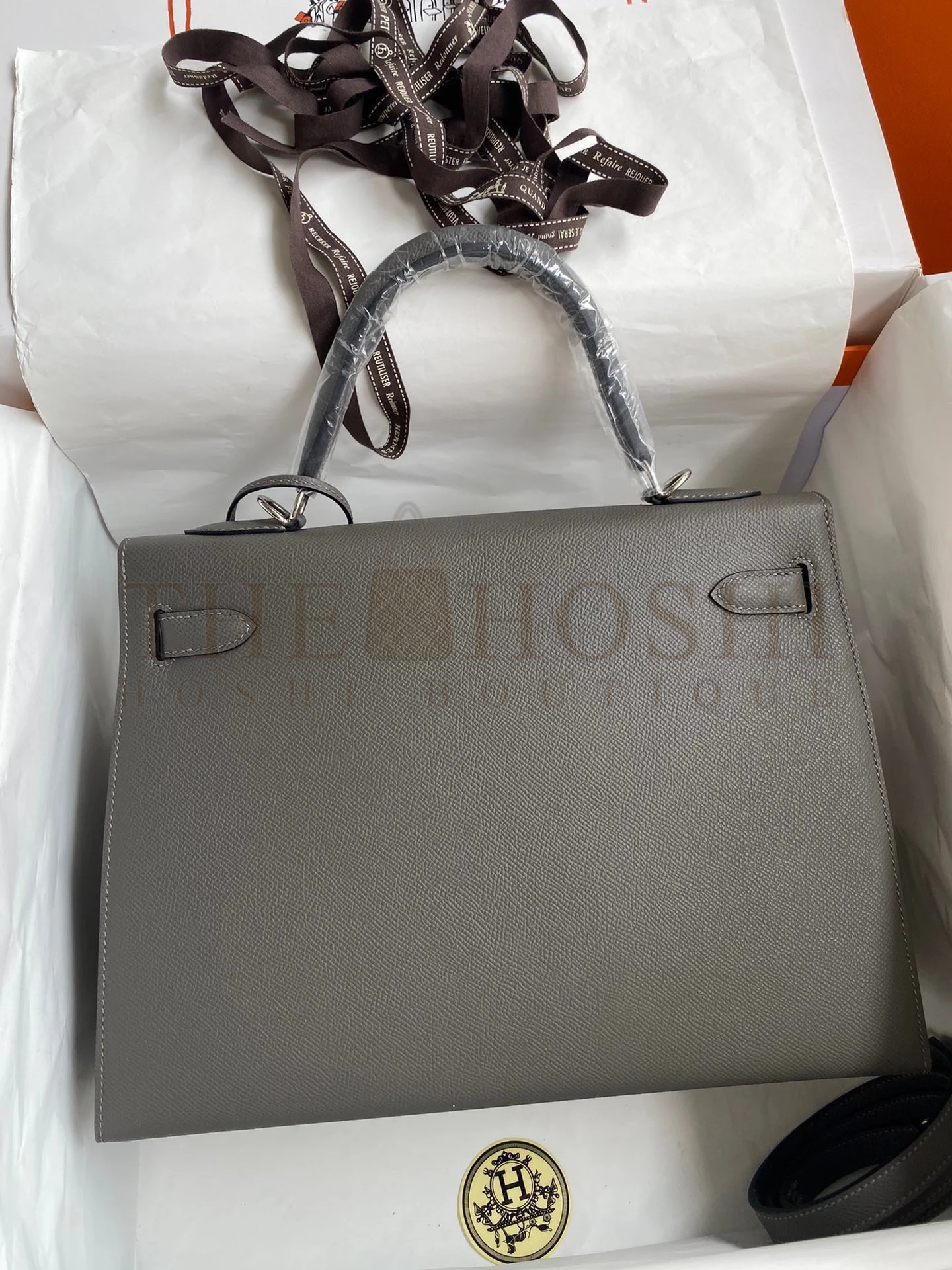H**me5 Kelly Sellier 32 Handmade Bag In Etain Epsom Calfskin Master Quality