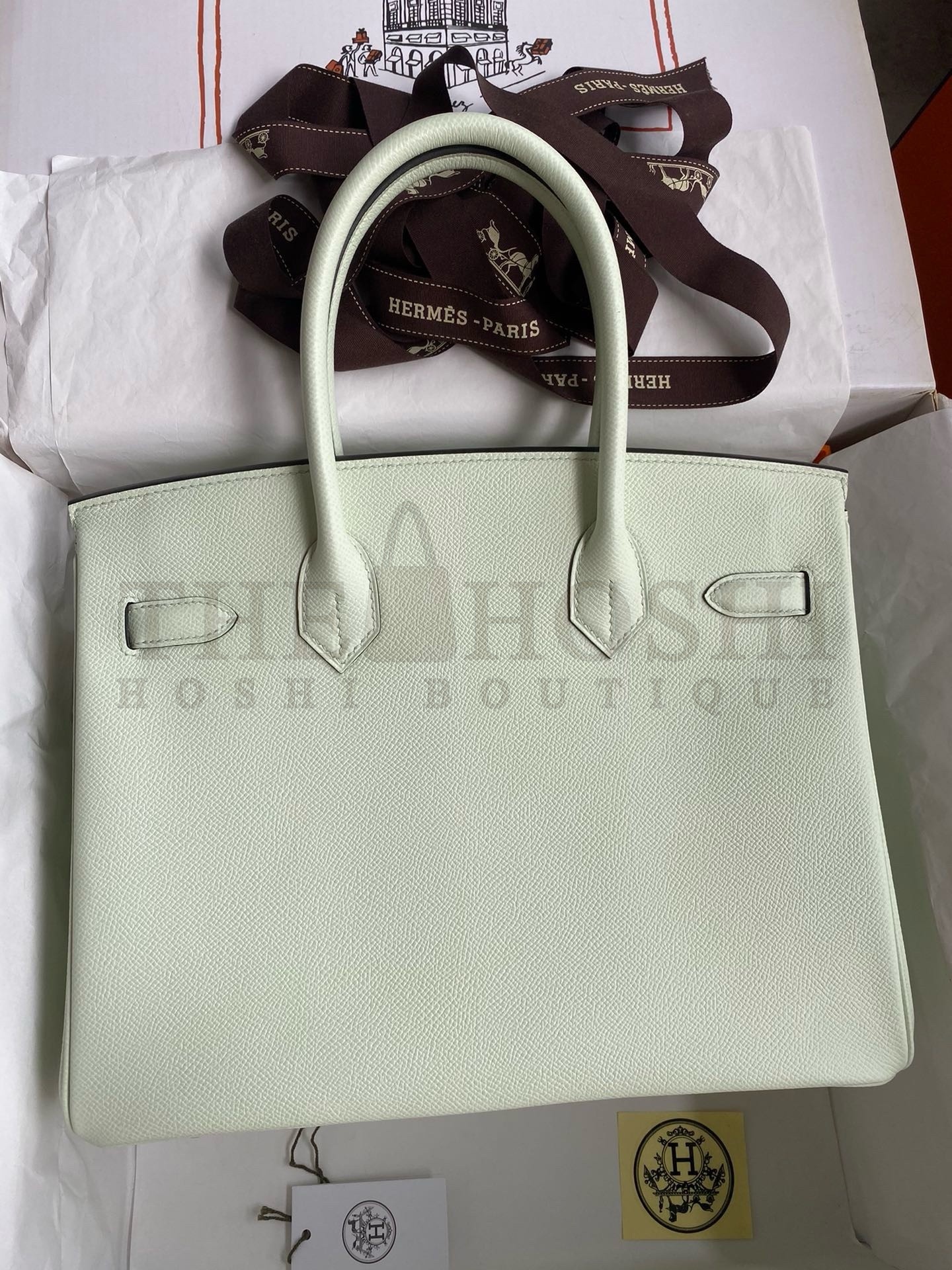 H**me5 Birkin 30 Retourne Handmade Bag In Vert Fizz Epsom Calfskin Master Quality