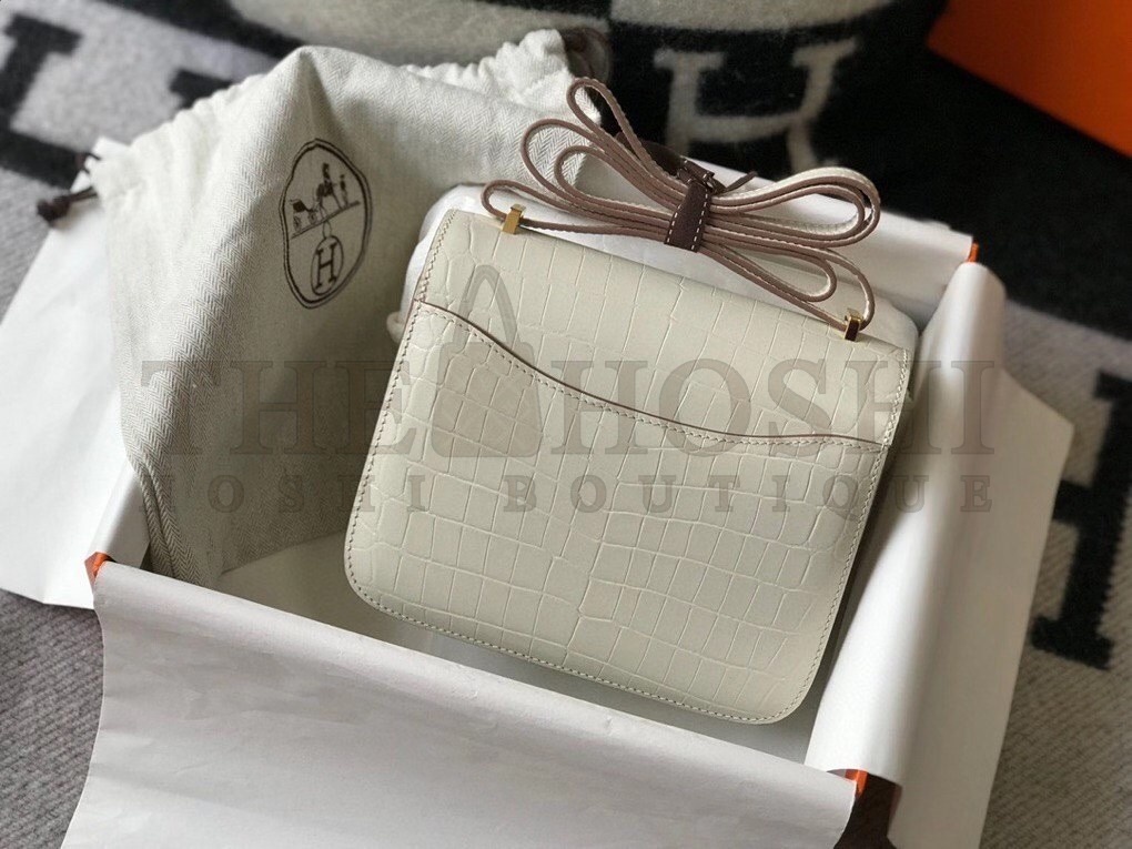 H**me5 Constance 18cm Bag In White Embossed Crocodile Master Quality