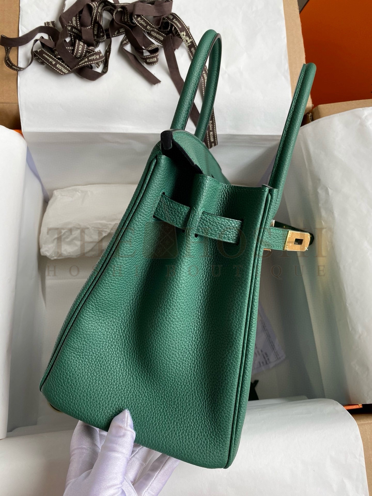 H**me5 Birkin 35 Retourne Handmade Bag in Malachite Clemence Leather Master Quality