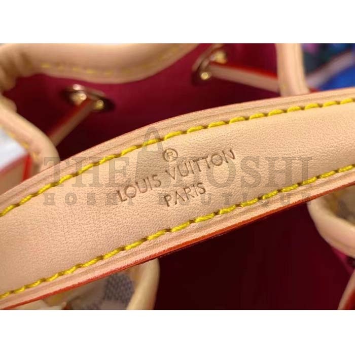 L0vis Vvtt0n LV Women Nano Noé Bucket Bag Dragon Fruit Pink Damier Azur Coated Canvas Master Quality