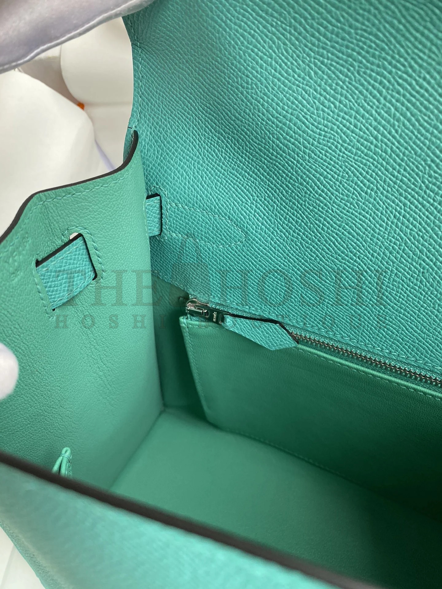 H**me5 Kelly Sellier 28 Handmade Bag In Blue Paon Epsom Calfskin Master Quality