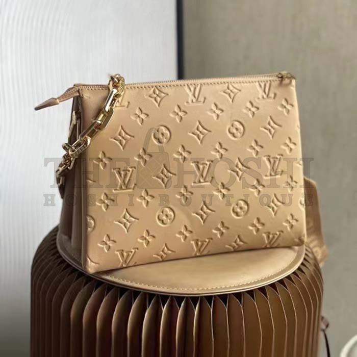 L0vis Vvtt0n LV Women Coussin PM Handbag Camel Monogram Embossed Puffy Lambskin Calfskin Leather Master Quality