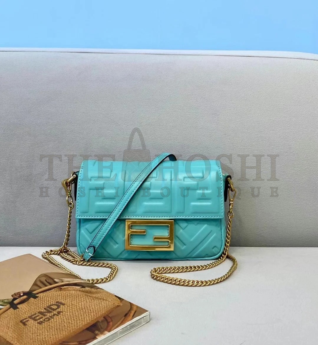 F**di Small Baguette Bag In Blue FF Nappa Leather Master Quality