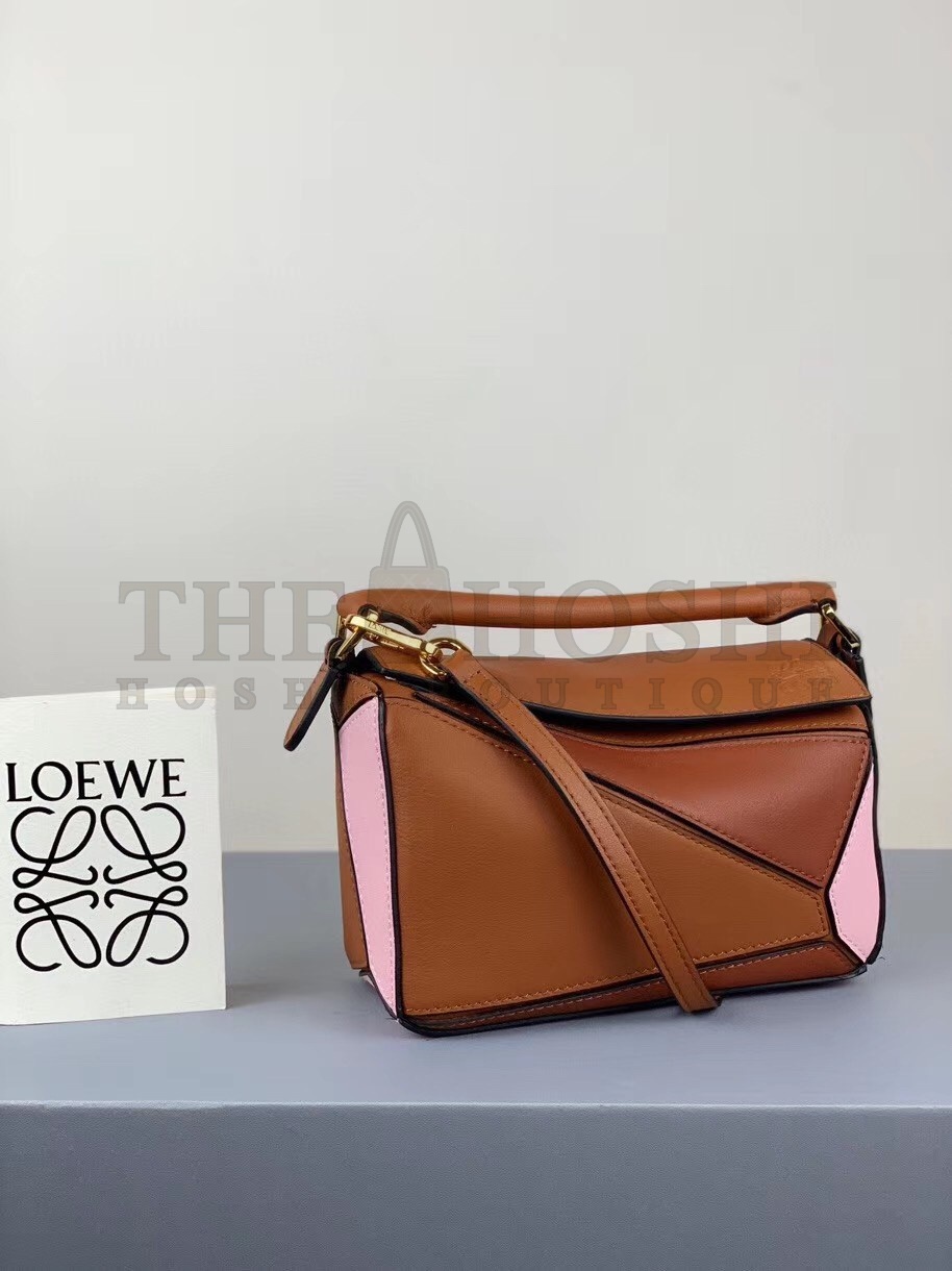 L0ew* Puzzle Mini Bag In Brown/Camel/Pink Calfskin Master Quality