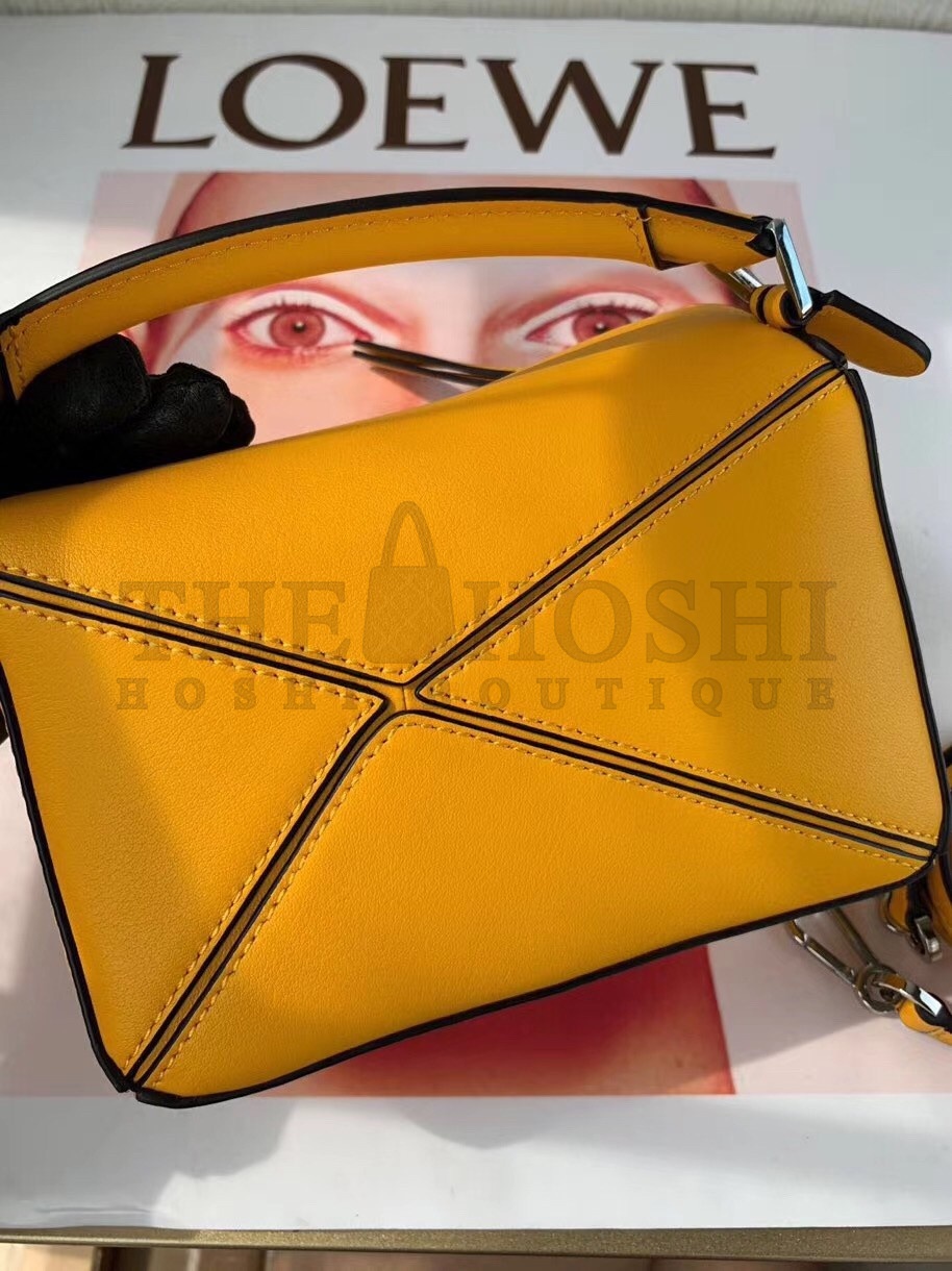 L0ew* Mini Puzzle Bag In Yellow Calfskin Leather Master Quality
