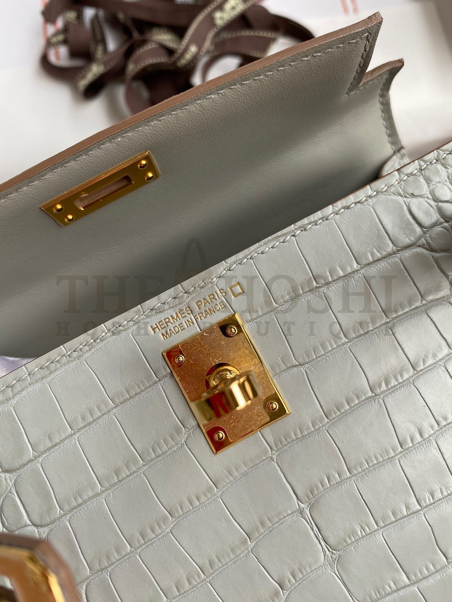 H**me5 Kelly Mini II Sellier Handmade Bag In Pearl Grey Matte Alligator Leather Master Quality