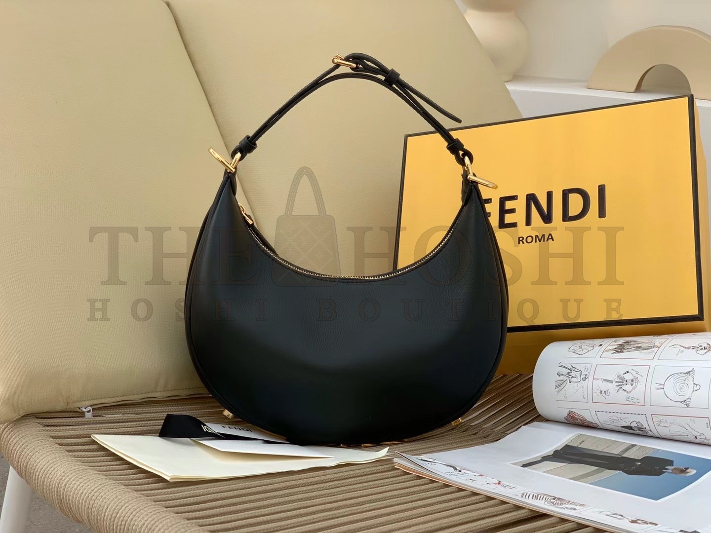 F**di F**digraphy Small Hobo Bag In Black Leather Master Quality