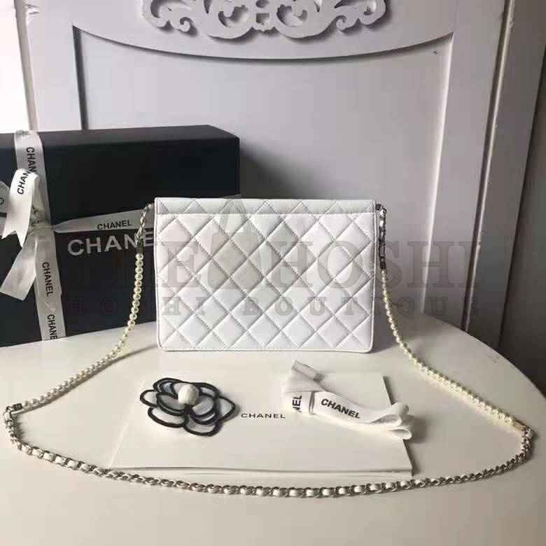 Ch**el Women Flap Bag White Ringer Pearl in Goatskin Leather Master Quality