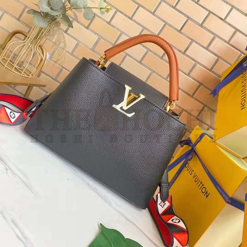 L0vis Vvtt0n LV Women Capucines MM Handbag Noir Black Rouge Taurillon Leather Master Quality