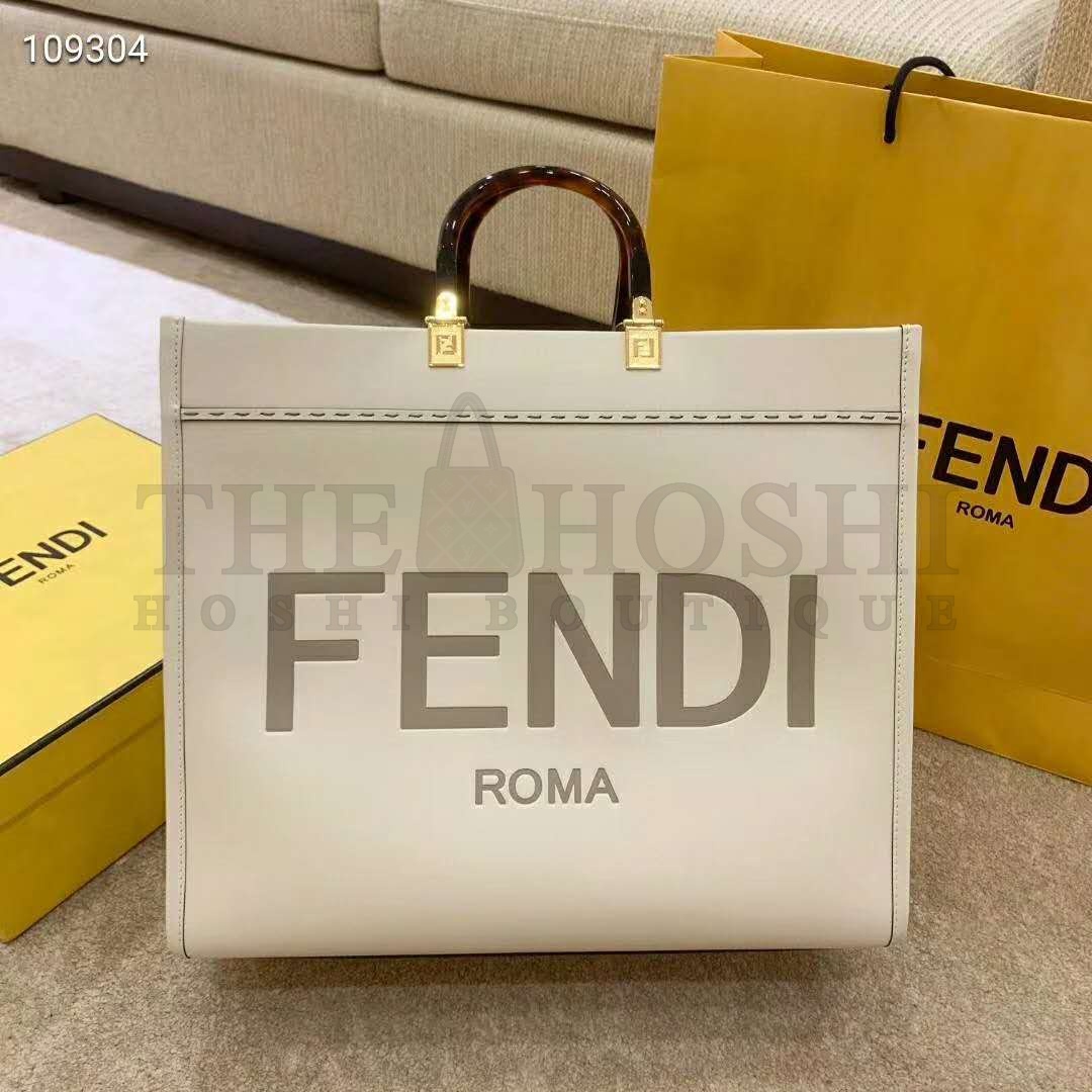 F**di Women Sunshine Shopper Bag White Leather “F**di ROMA” Master Quality