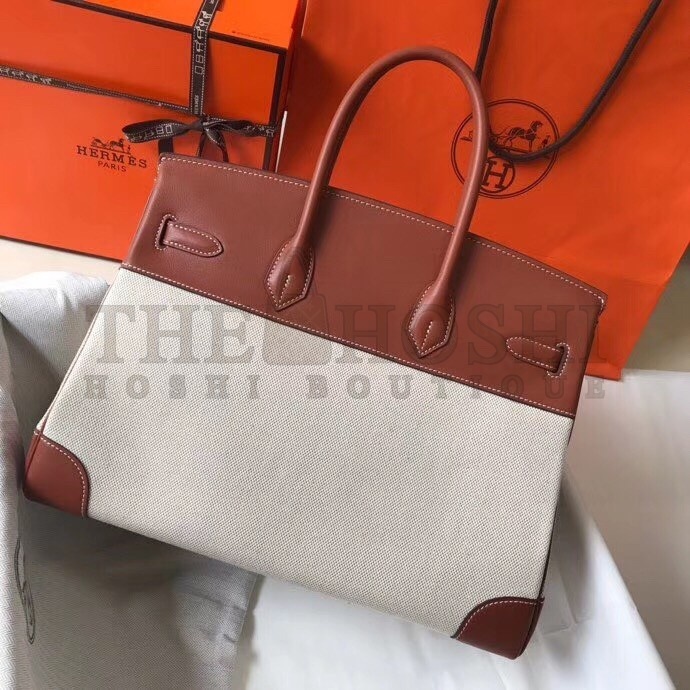 H**me5 Canvas Birkin 35cm Bag With Brown Leather Master Quality