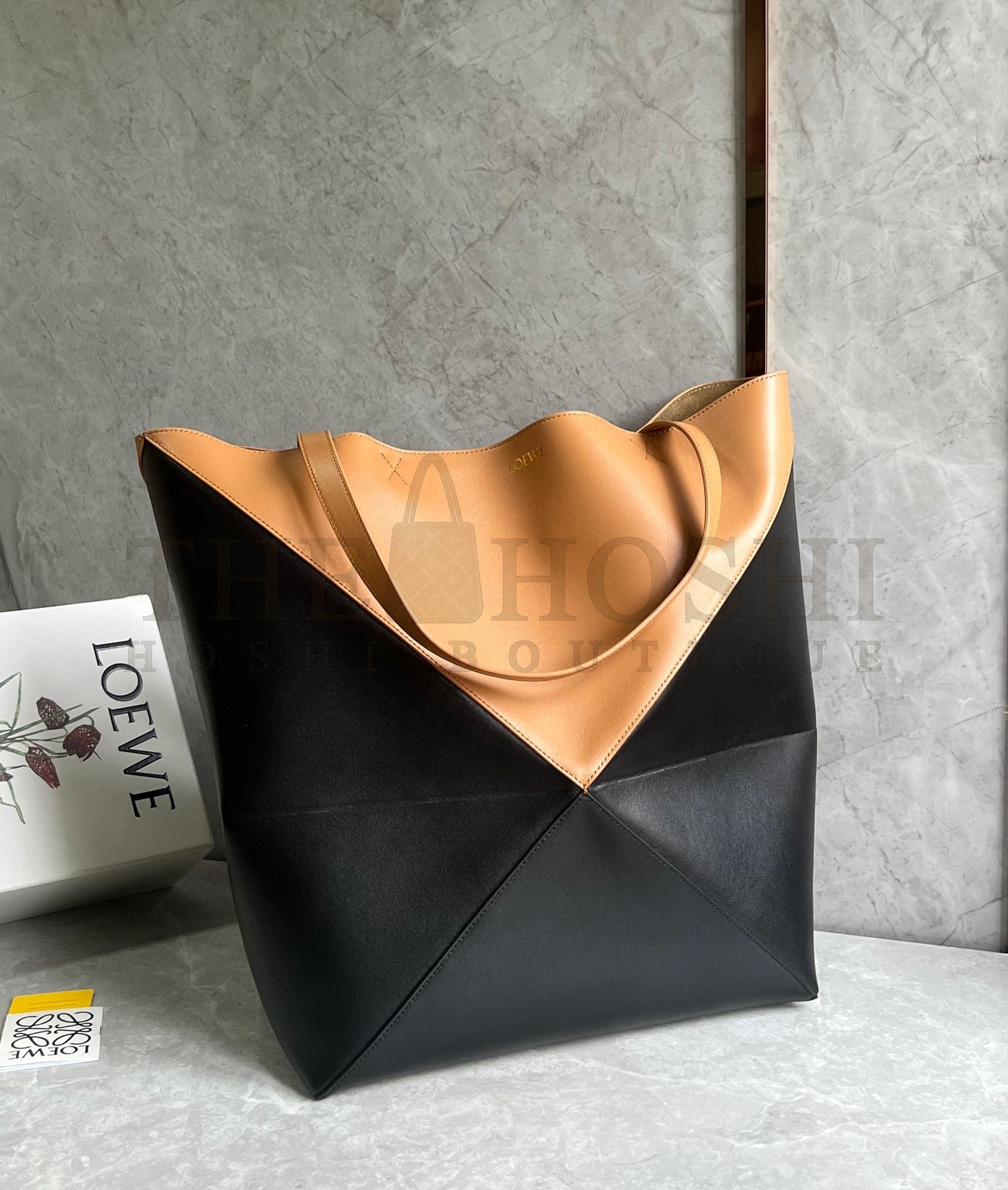 L0ew* Large Puzzle Fold Tote Bag in Tan and Black Calfskin Master Quality