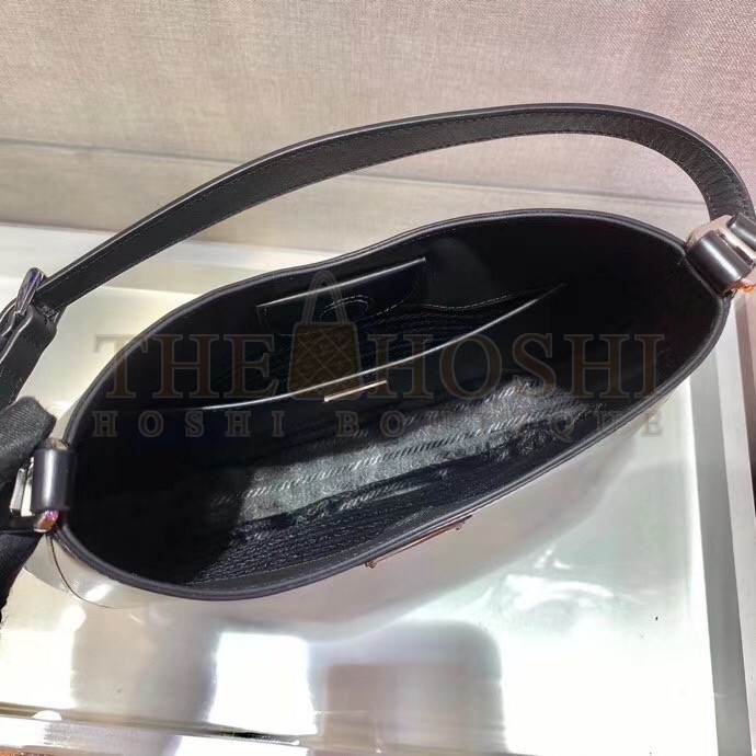 Pra*a Cleo Shoulder Large Bag In Black Brushed Leather Master Quality