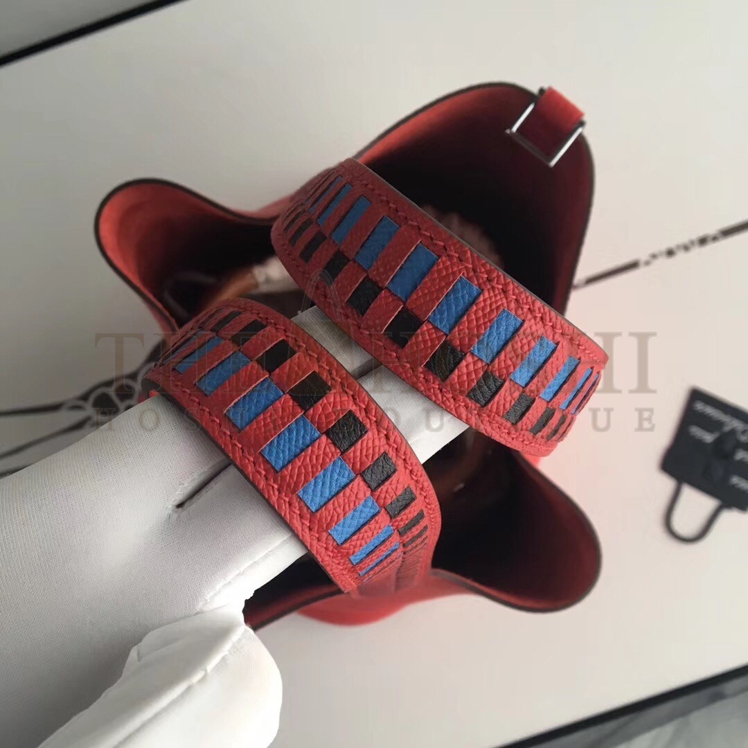 H**me5 Red Picotin Lock 22cm Braided Handle Bag Master Quality