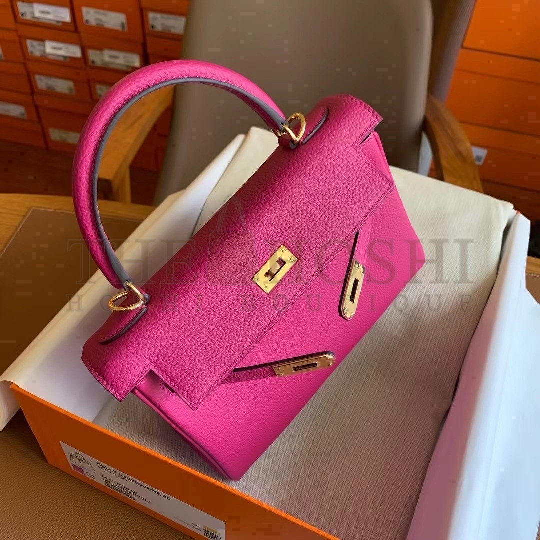 H**me5 Kelly Retourne 25 Handmade Bag In Rose Purple Clemence Leather Master Quality