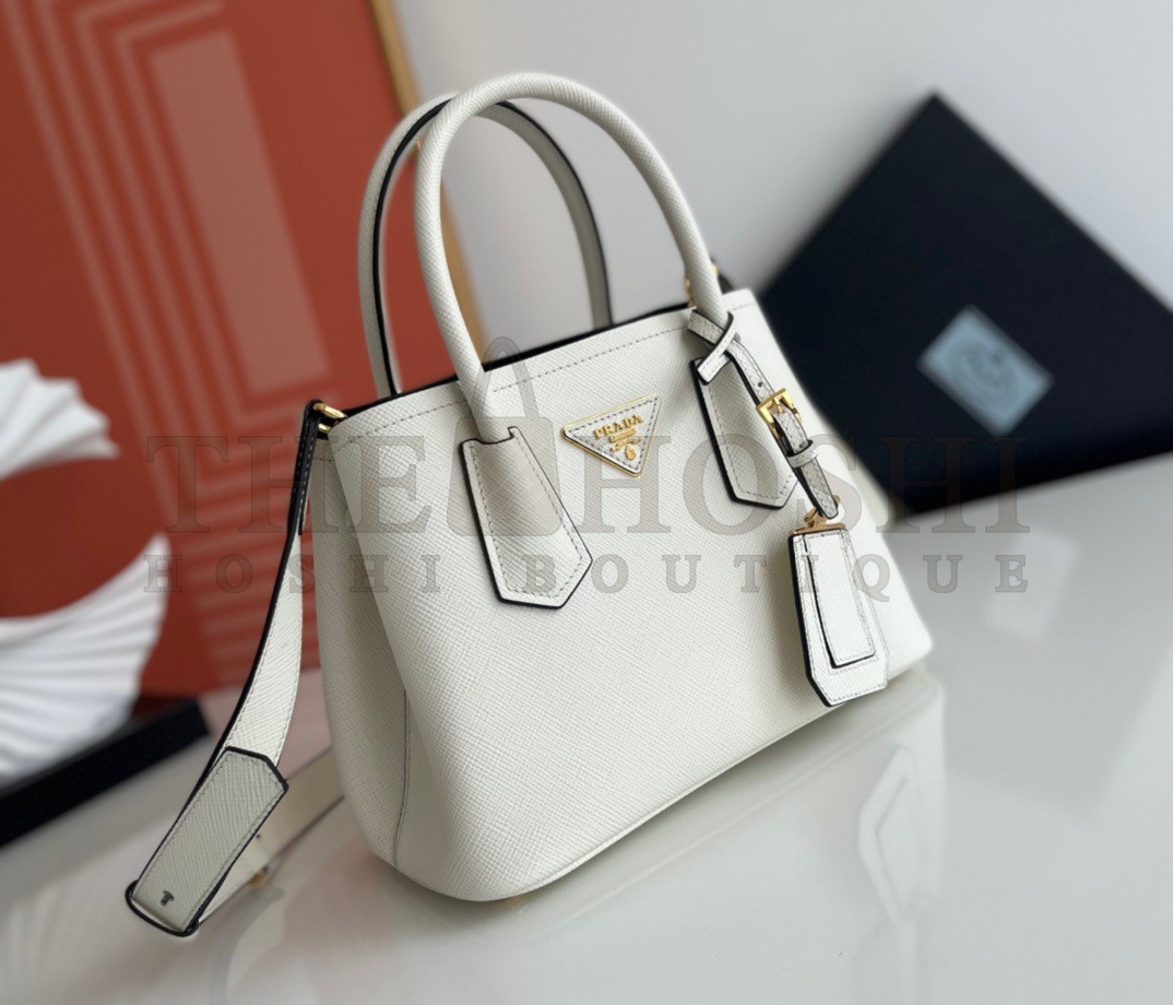 Pra*a Double Mini Bag In White Saffiano Leather Master Quality