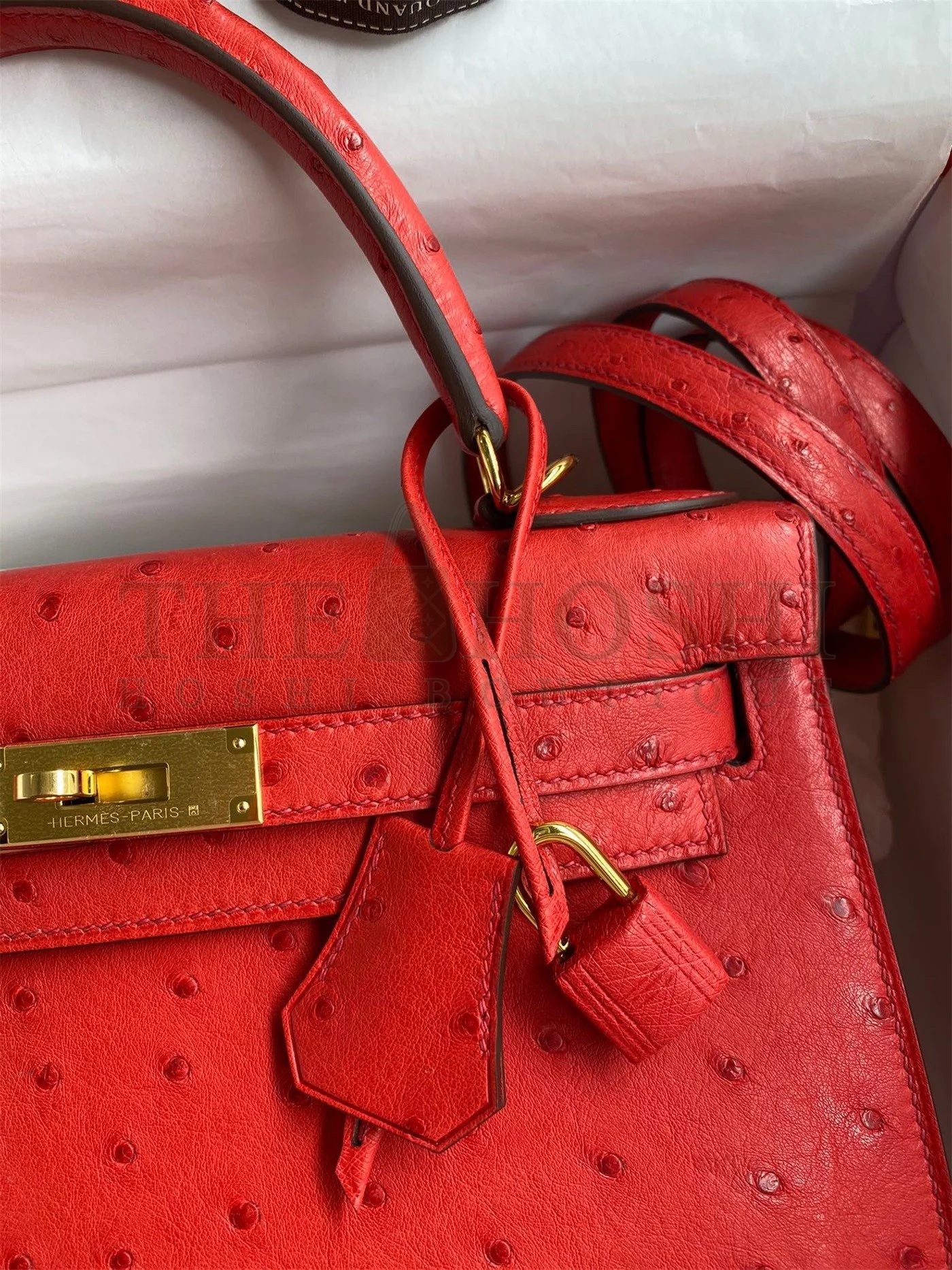 H**me5 Kelly Sellier 28 Handmade Bag In Red Ostrich Leather Master Quality