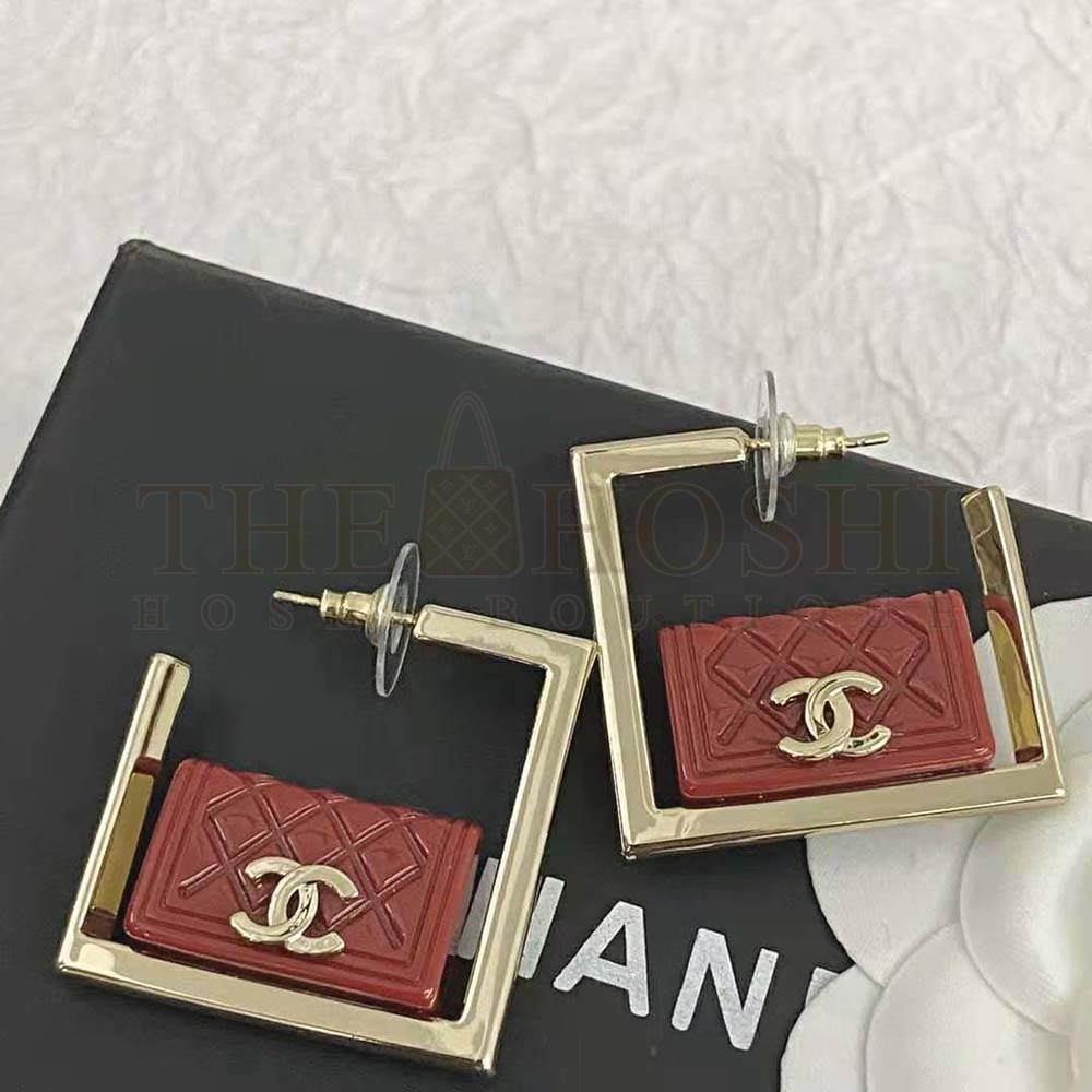 Ch**el Women Hoop Earrings in Metal and Resin-Red Master Quality