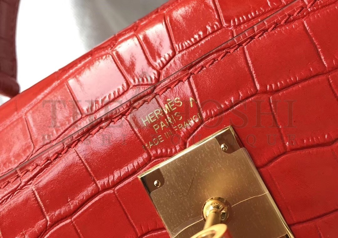 H**me5 Kelly 25 cm Bag In Red Embossed Crocodile Master Quality