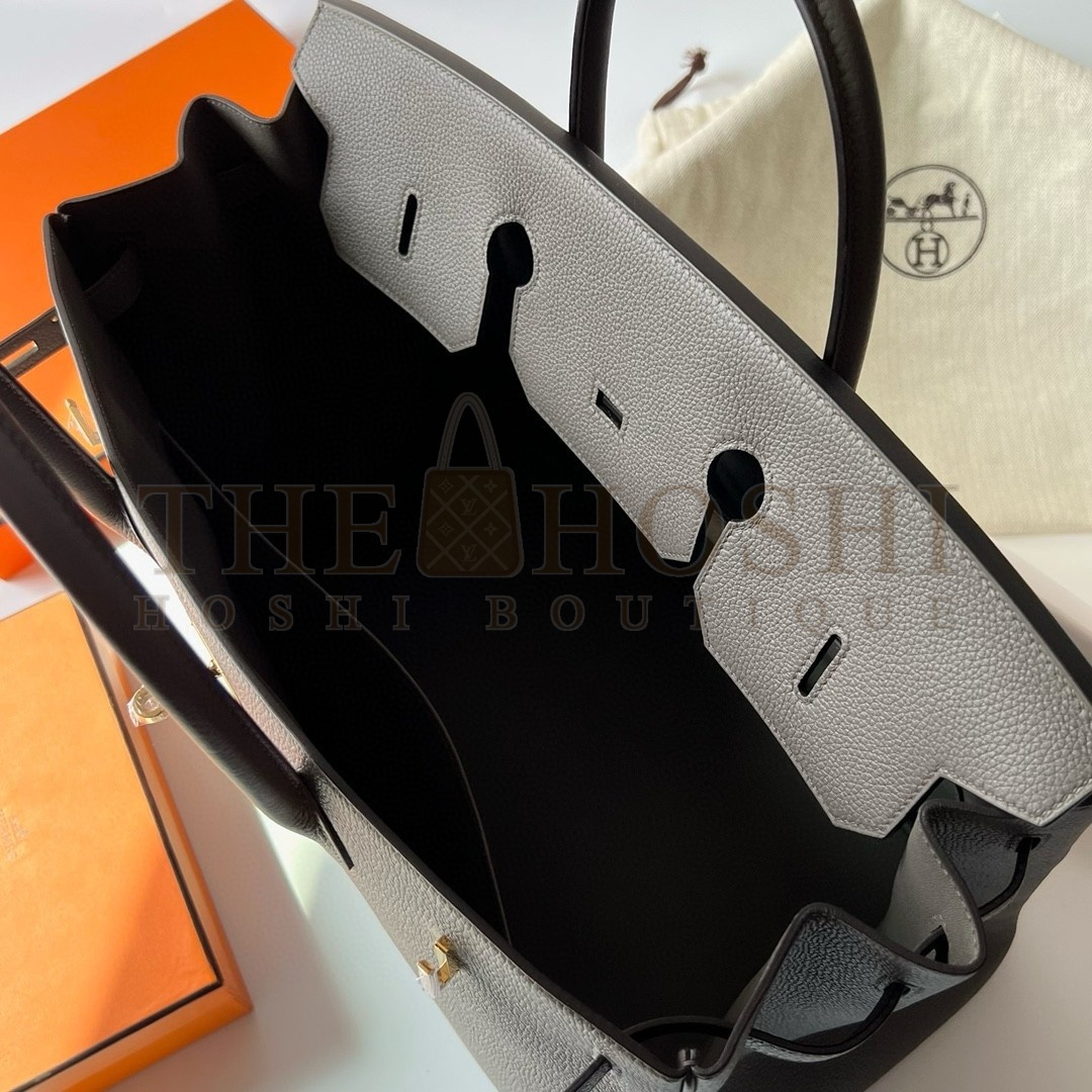 H**me5 Birkin 40 Retourne Handmade Bag In Etain Clemence Leather Master Quality