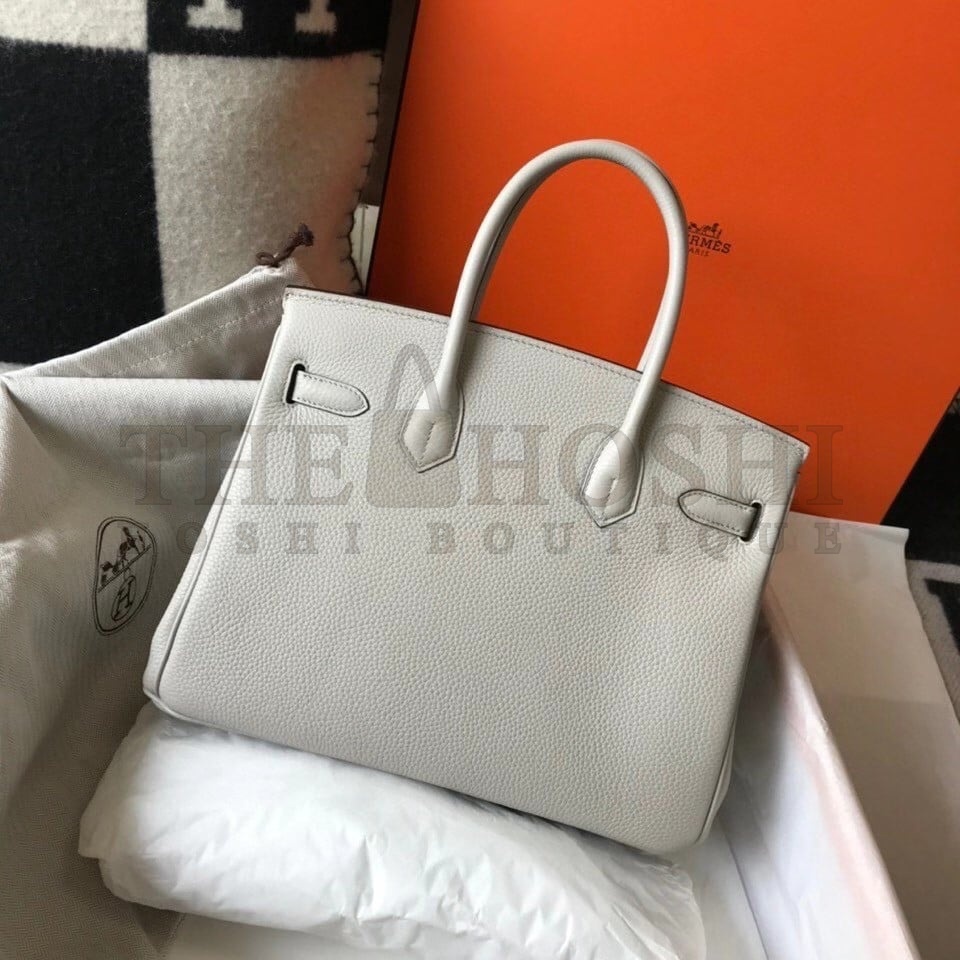 H**me5 Birkin 30 Bag in Pearl Grey Clemence Leather with GHW Master Quality