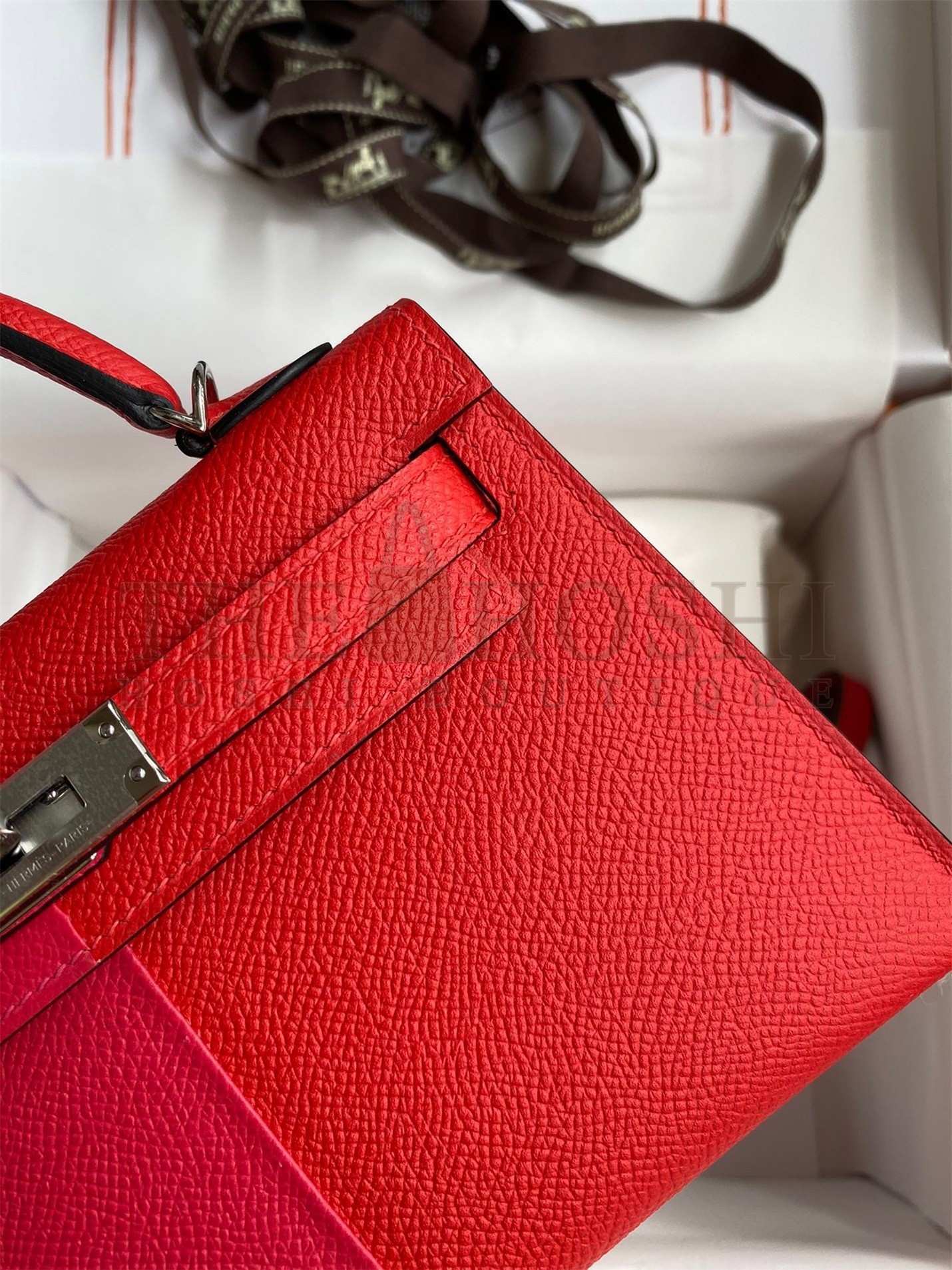 H**me5 Kelly Mini II Sellier Tri-color Bag In Red/Rose Extreme/Blue Epsom Calfskin Master Quality