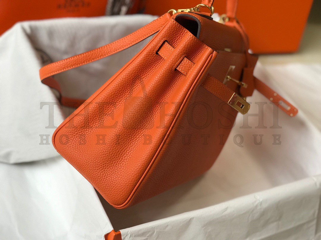 H**me5 Kelly 25cm Retourne Bag in Orange Clemence Leather GHW Master Quality