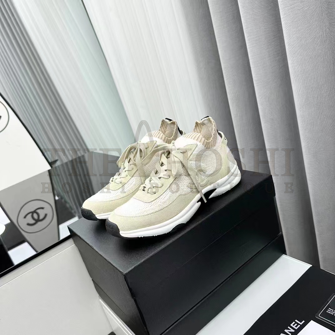Ch**el Women CC Sneakers Knit Suede Calfskin Ivory Master Quality