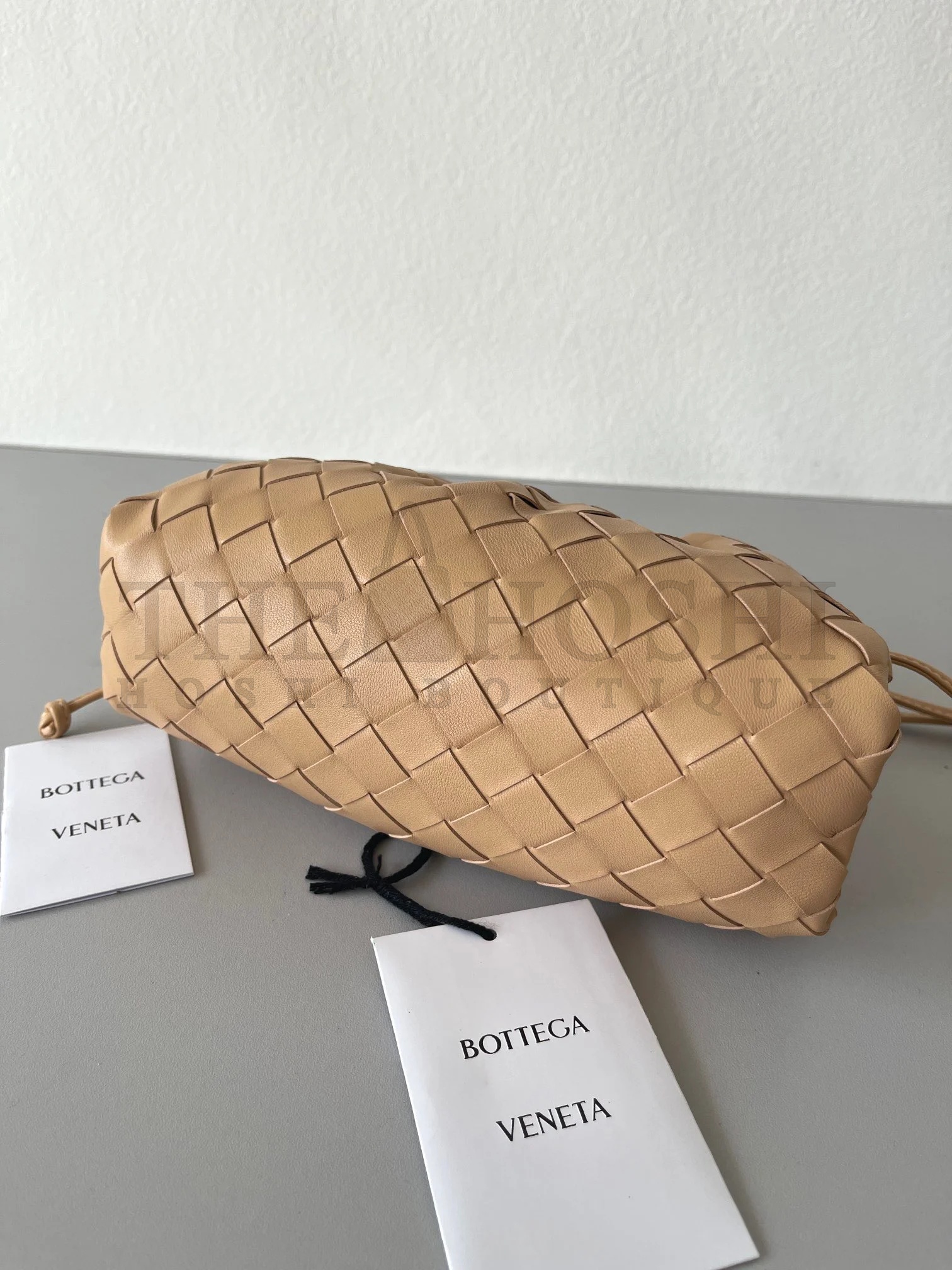 B0tt*ga Ven*ta Mini Pouch with Strap in Almond Intrecciato Lambskin Master Quality