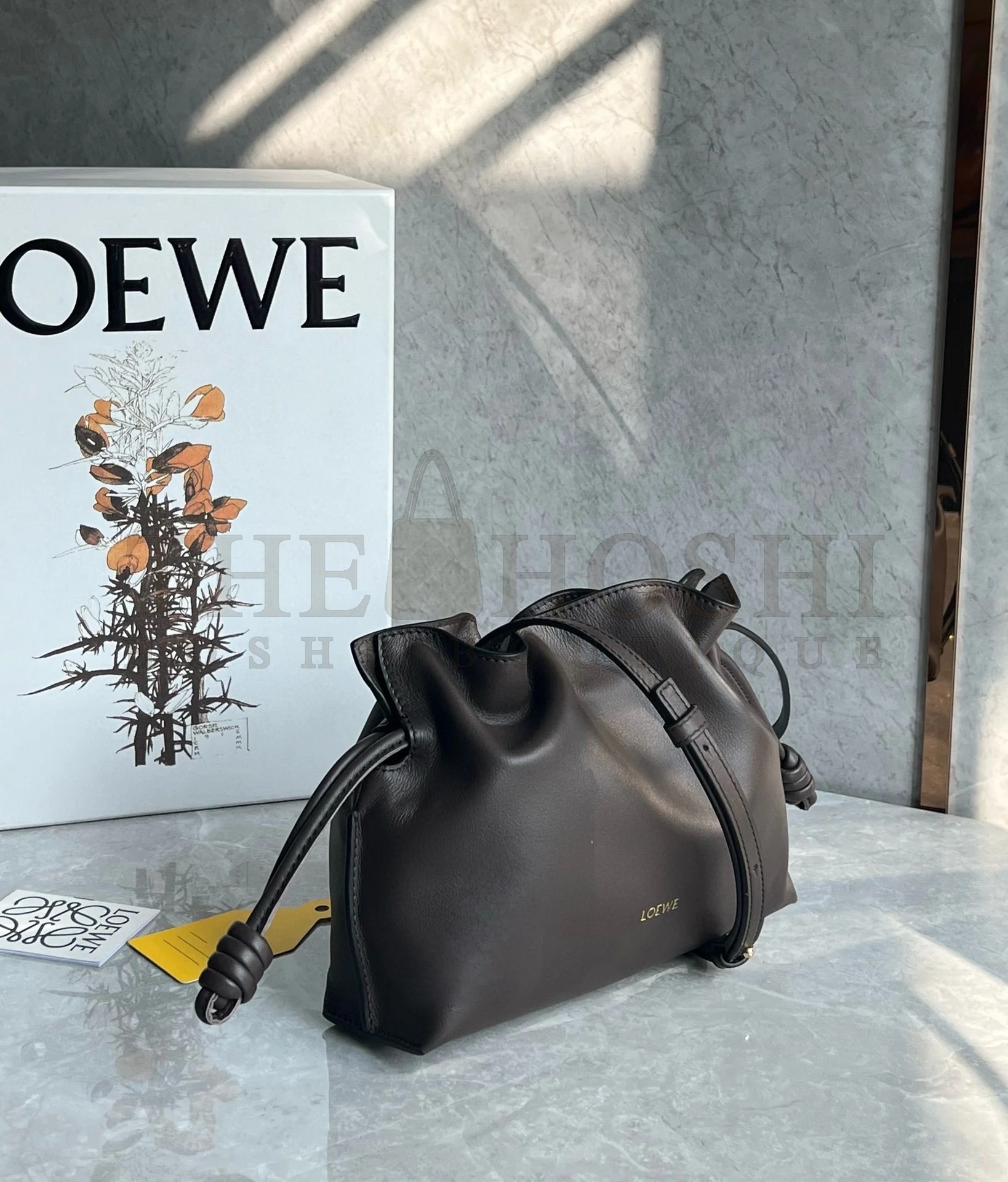 L0ew* Mini Flamenco Clutch Bag in Chocolate Nappa Calfskin Master Quality