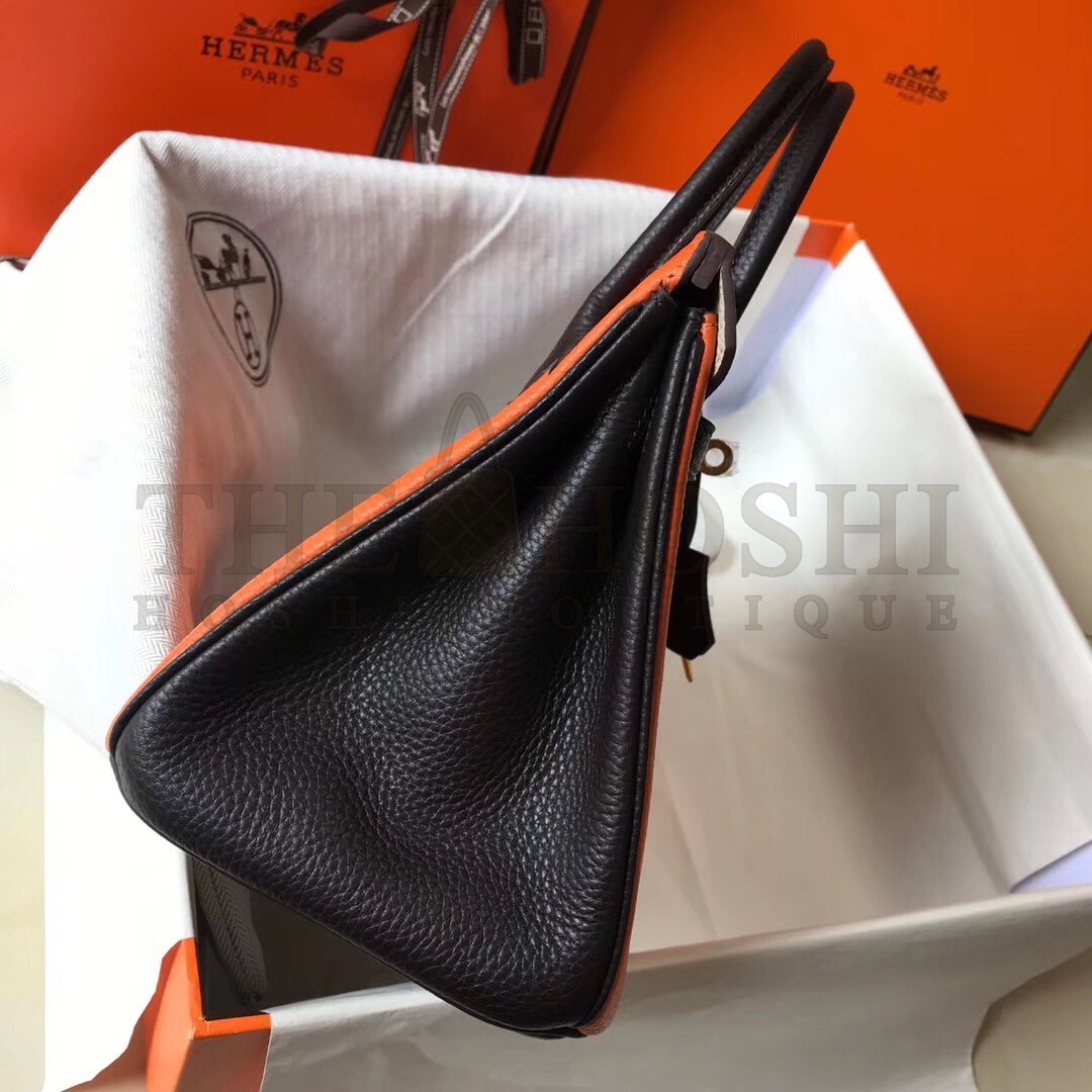 H**me5 Tri-Color Birkin 25cm Bag In Orange/White/Black Clemence Leather Master Quality