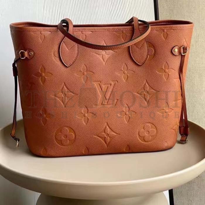 L0vis Vvtt0n LV Women Neverfull MM Tote Brown Embossed Cowhide Leather Master Quality