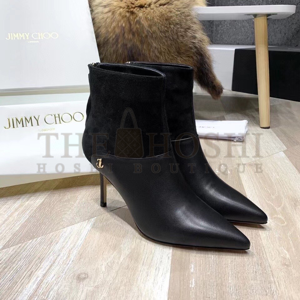 J1m*y Ch00 Beyla 85mm Ankle Boots In Black Leather Master Quality
