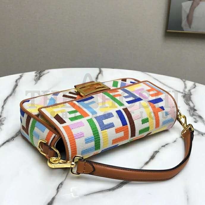 F**di Women Iconic Baguette Medium Size FF Beige Canvas Bag Master Quality