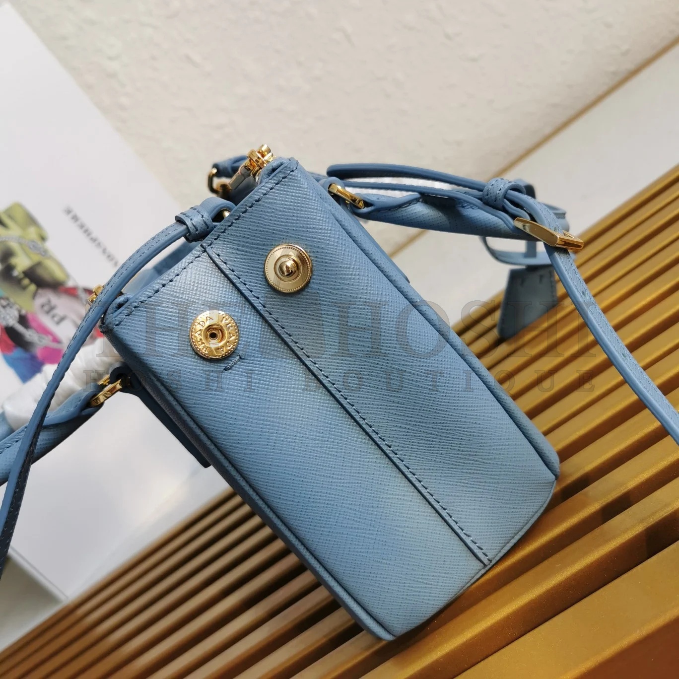 Pra*a Mini Galleria Bag In Light Blue Saffiano Leather Master Quality