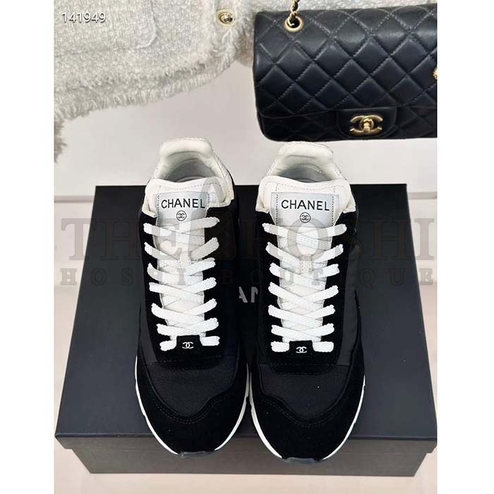 Ch**el Women CC Sneakers Fabric Suede Kidskin Suede Calfskin Navy Black Master Quality