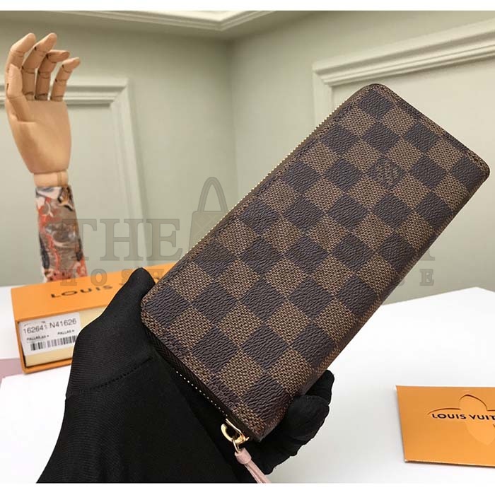 L0vis Vvtt0n LV Unisex Clémence Wallet Brown Pink Damier Ebene Coated Canvas Master Quality