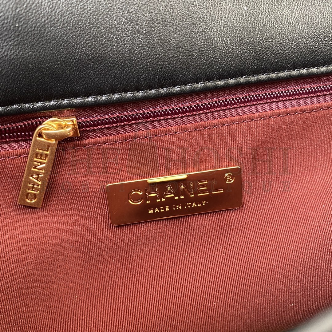 Ch**el Women 19 Flap Bag Lambskin Gold Silver-Tone Ruthenium-Finish Metal Black Master Quality