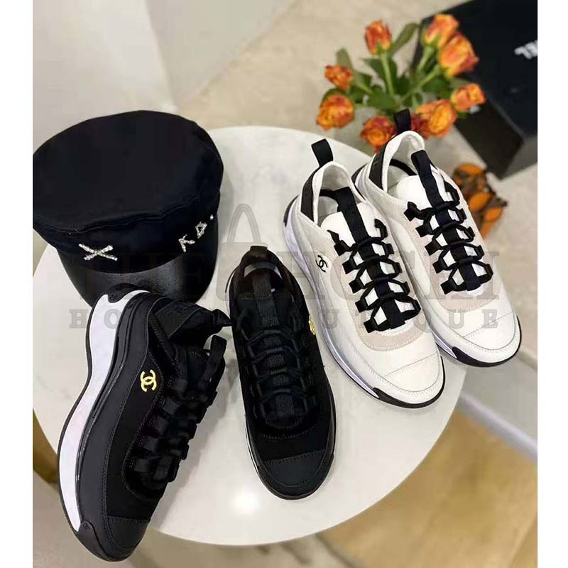 Ch**el Women Sneakers Suede Calfskin Nylon &amp; Grosgrain White Gray &amp; Yellow Master Quality