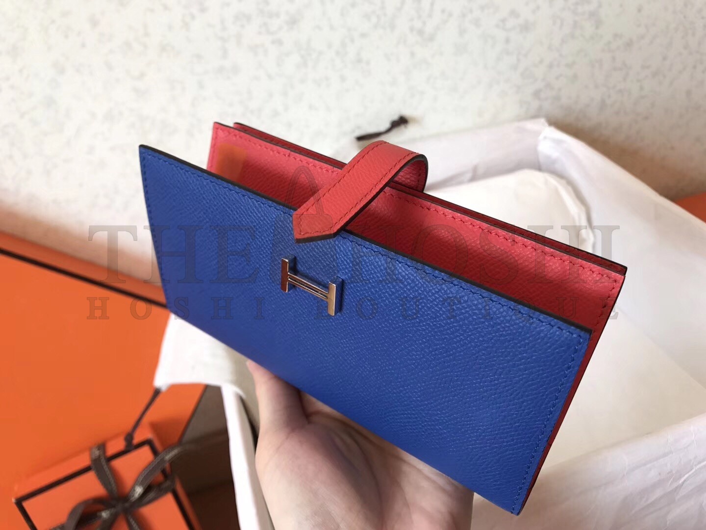 H**me5 Bi-Color Epsom Bearn Wallet Electric Blue/Piment Master Quality