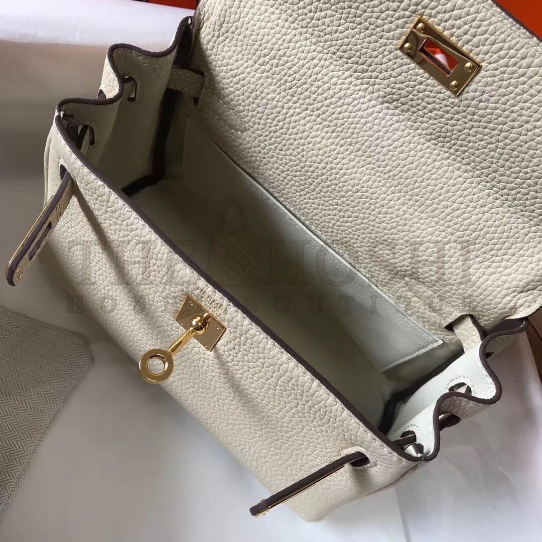 H**me5 Mini Kelly 20cm Bag In Craie Clemence Leather Master Quality