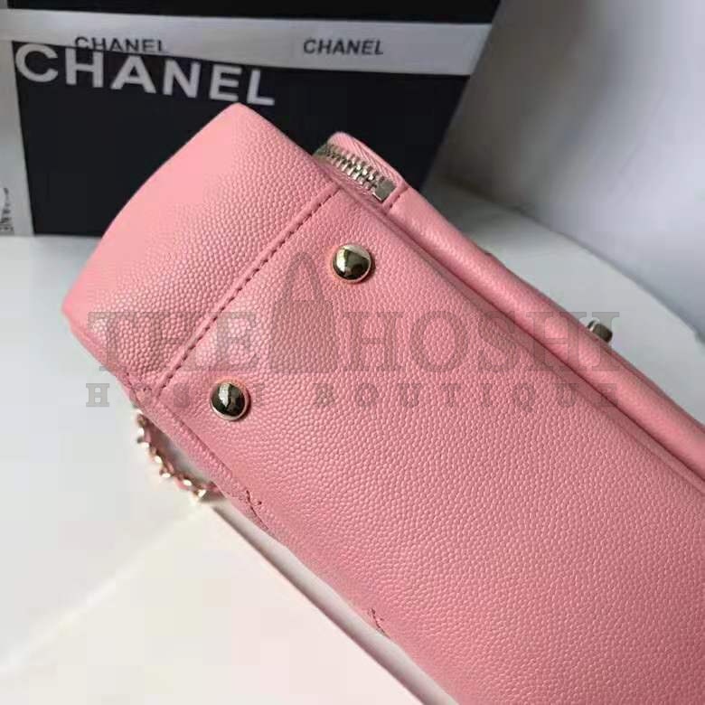 Ch**el Women Flap Bag with Top Handle in Grained Calfskin Leather-Pink Master Quality