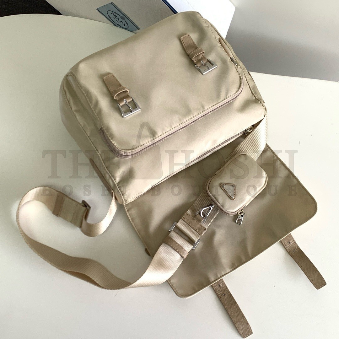 Pra*a Shoulder Bag with Flap in Beige Re-Nylon Master Quality
